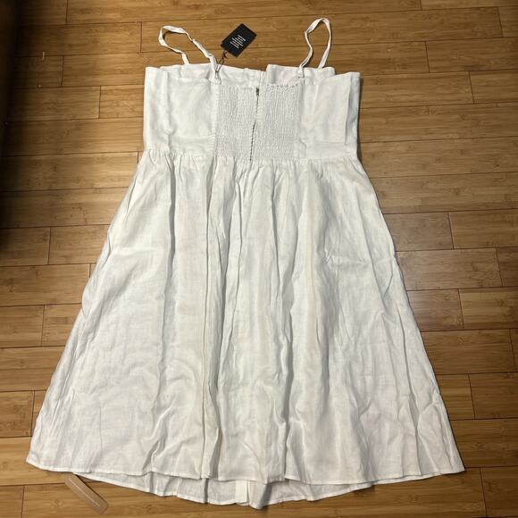 *NEW* REFORMATION Women’s 22W Sun Dress White Linen Button TORI Smocked Pockets - Picture 6 of 9